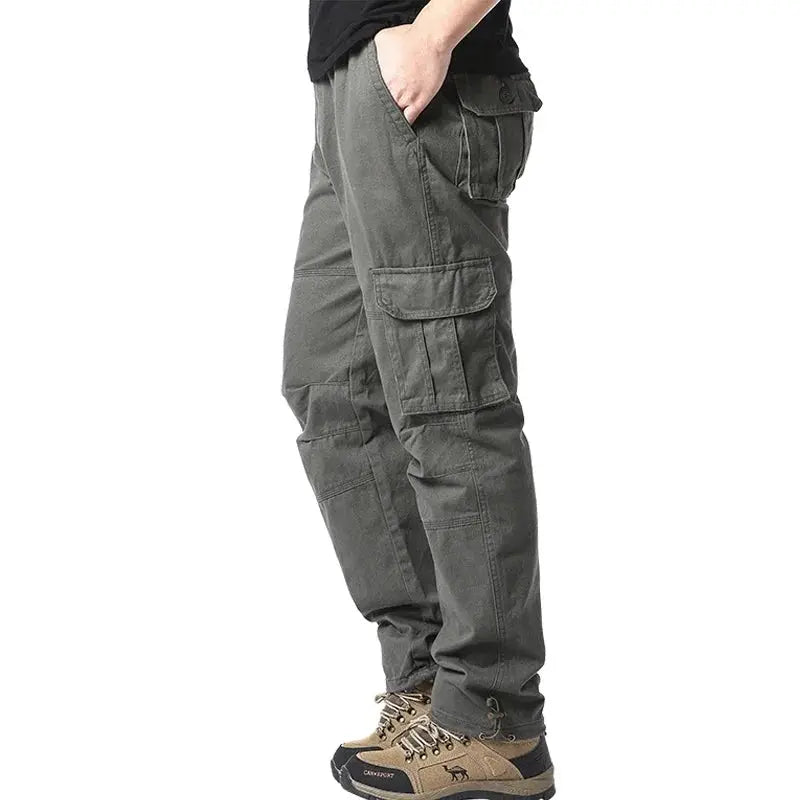 Large Pocket Loose Overalls Men's Outdoor Sports Jogging Tactical Pants Elastic Waist Pure Cotton Casual Work Pants Halalzen UK