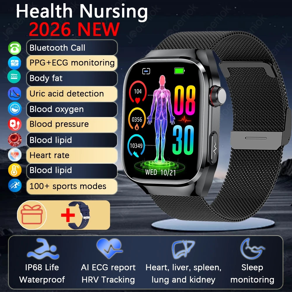 2026 New Professional-Grade Smart Watch Men ECG+PPG Uric Acid Body Fat Health Analysis IP68 Waterproof AMOLED Smartwatch Women