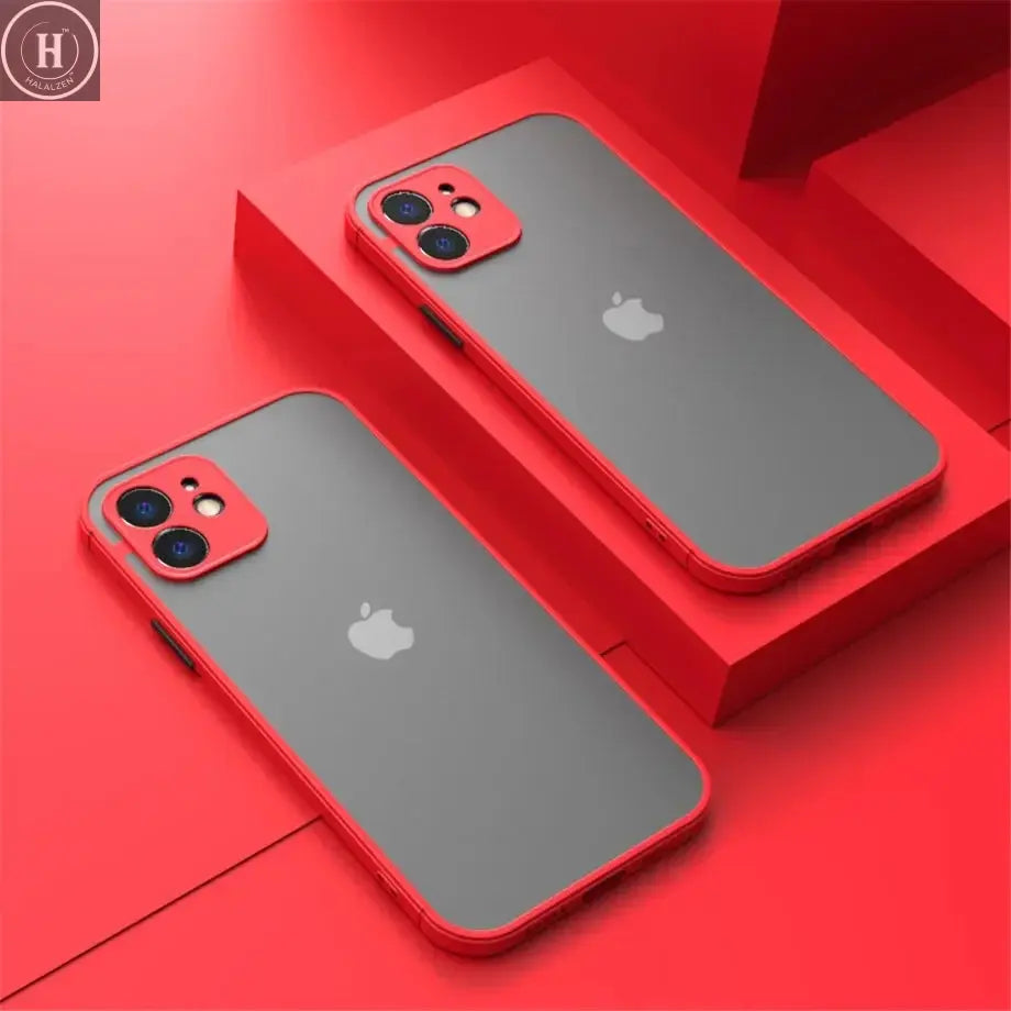 Shockproof Armor Matte Case For iPhone 11 12 13 14 15 16 Pro X XR XS Max 7 8Plus Luxury Silicone Bumper Clear Hard PC Cover Capa Halalzen UK