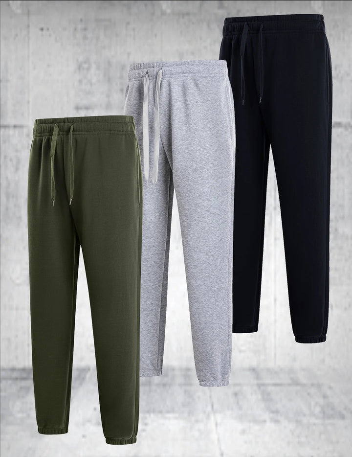 3 pieces of men's solid color casual sports pants - breathable lightweight suitable for daily wear