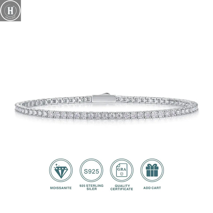 JIUZUAN S925 Sterling Silver Moissanite Tennis Bracelet for Women Simple Row Design Elegant Sparkling Jewelry for Daily Wear HALALZEN