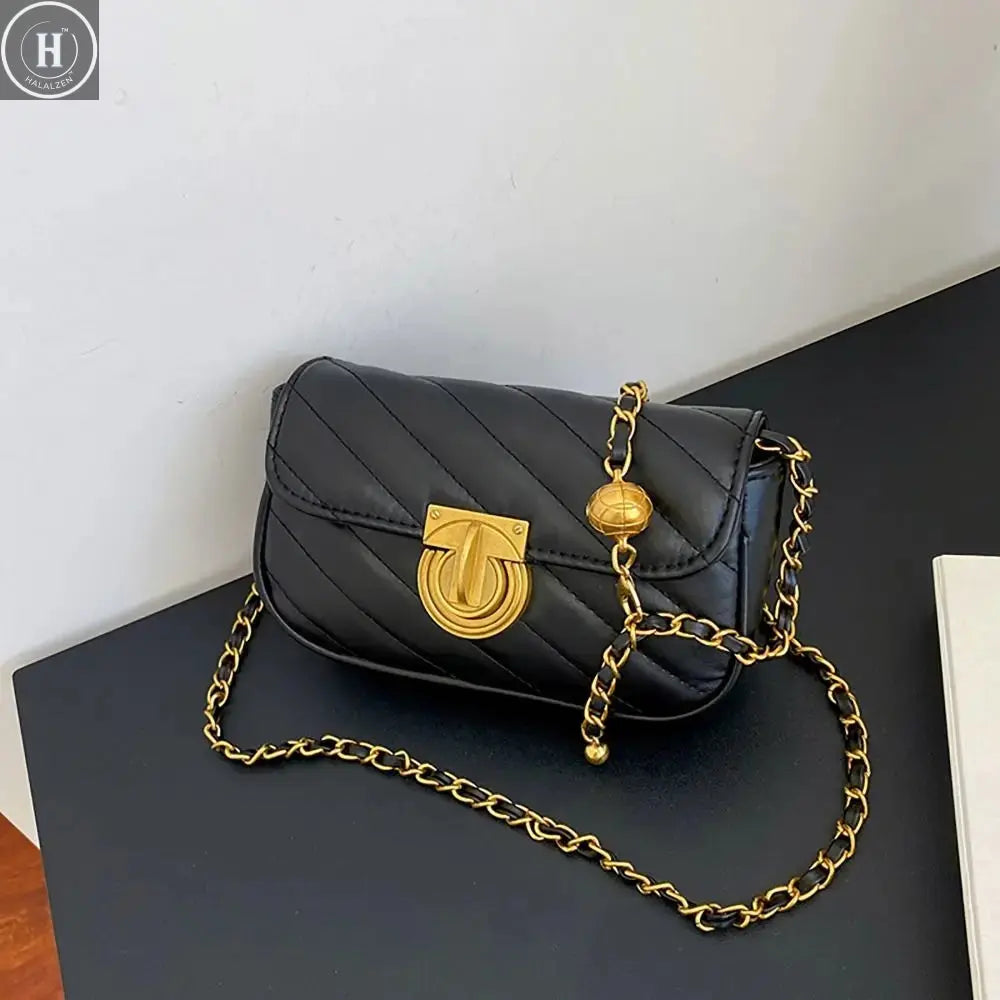 PU Leather Chain Shoulder Bag Leisure Swivel Lock Rhombic Lattice Crossbody Bag Large Capacity Underarm Bag Women Girls HALALZEN