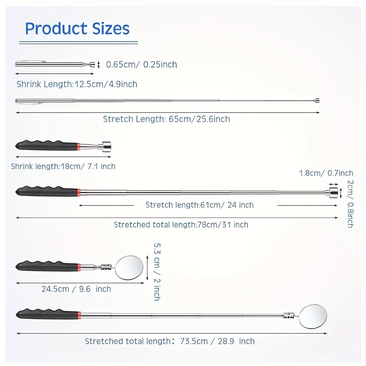4pcs Telescopic Magnetic Pick Up Tool Set Inspection Mirror Flexible Spring Claw Grabber Magnet Stick Auto Mechanic Repair Tools