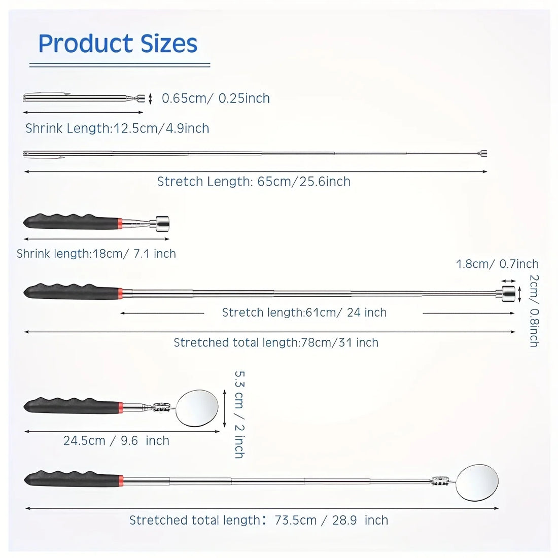 4pcs Telescopic Magnetic Pick Up Tool Set Inspection Mirror Flexible Spring Claw Grabber Magnet Stick Auto Mechanic Repair Tools