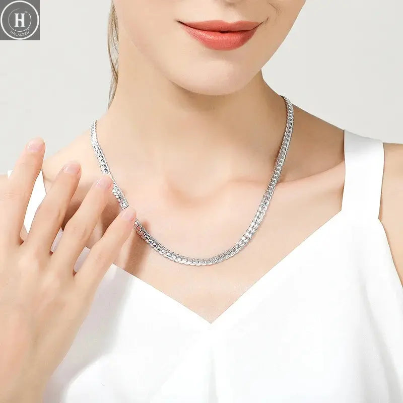 18K Gold/Silver Color 6mm Full Sideways Necklace 8/18/20/24 Inch Chain For Woman Men Fashion Wedding Engagement Jewelry HALALZEN