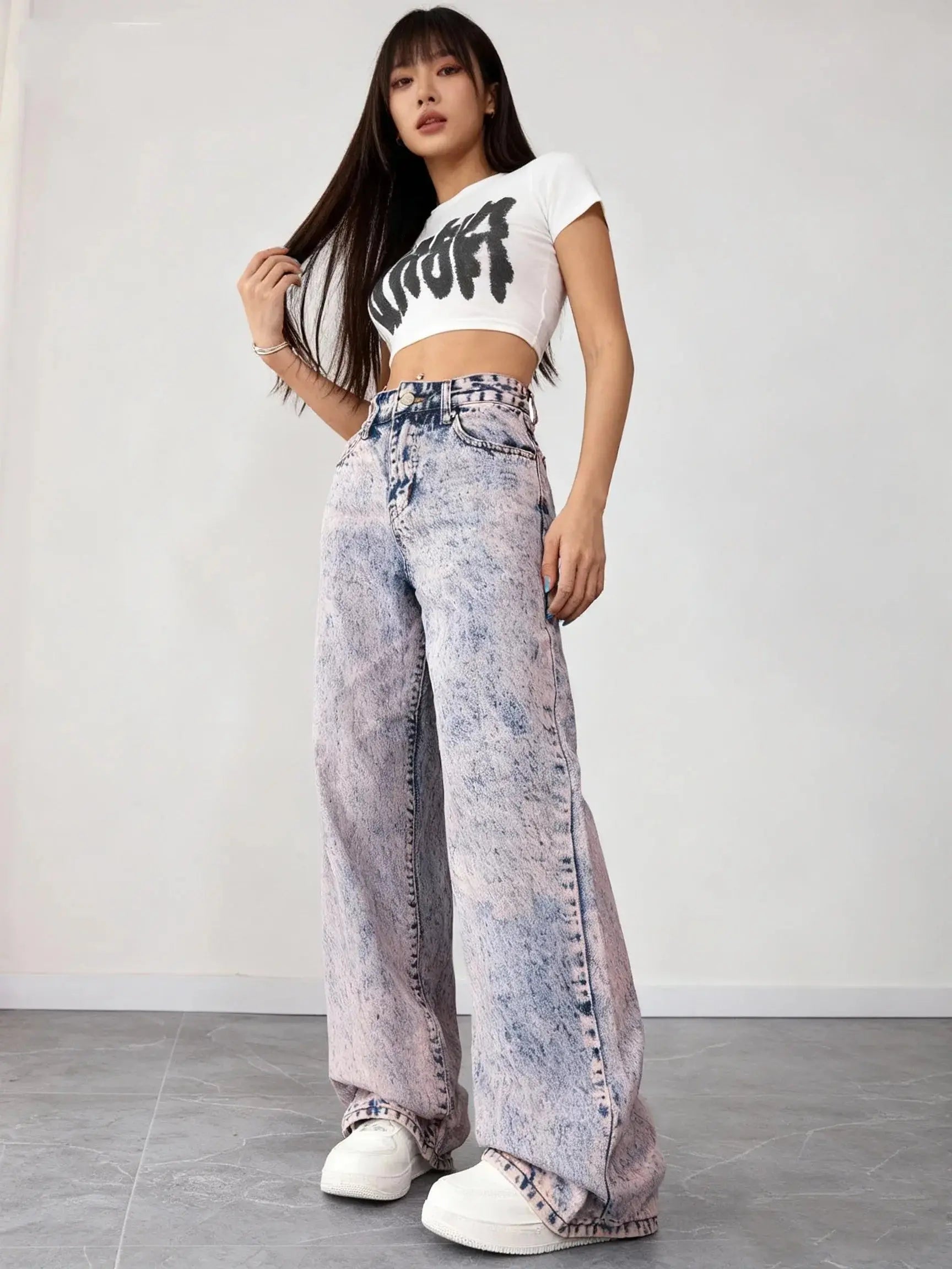 Korean Style Washed Wide Leg Jeans for Women Loose Casual Denim Pants Halalzen UK
