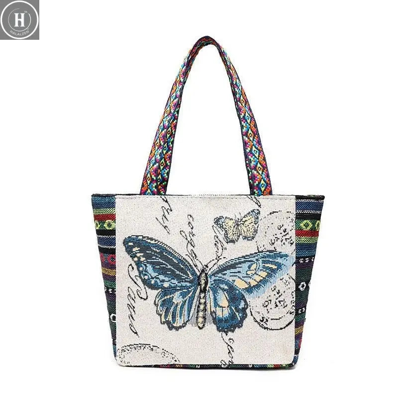 National Style Canvas Shopping Bags Thailand Bangkok Elephant Fashion Printing Tote Shoulder Bag Beautifully Sandy Handbags HALALZEN