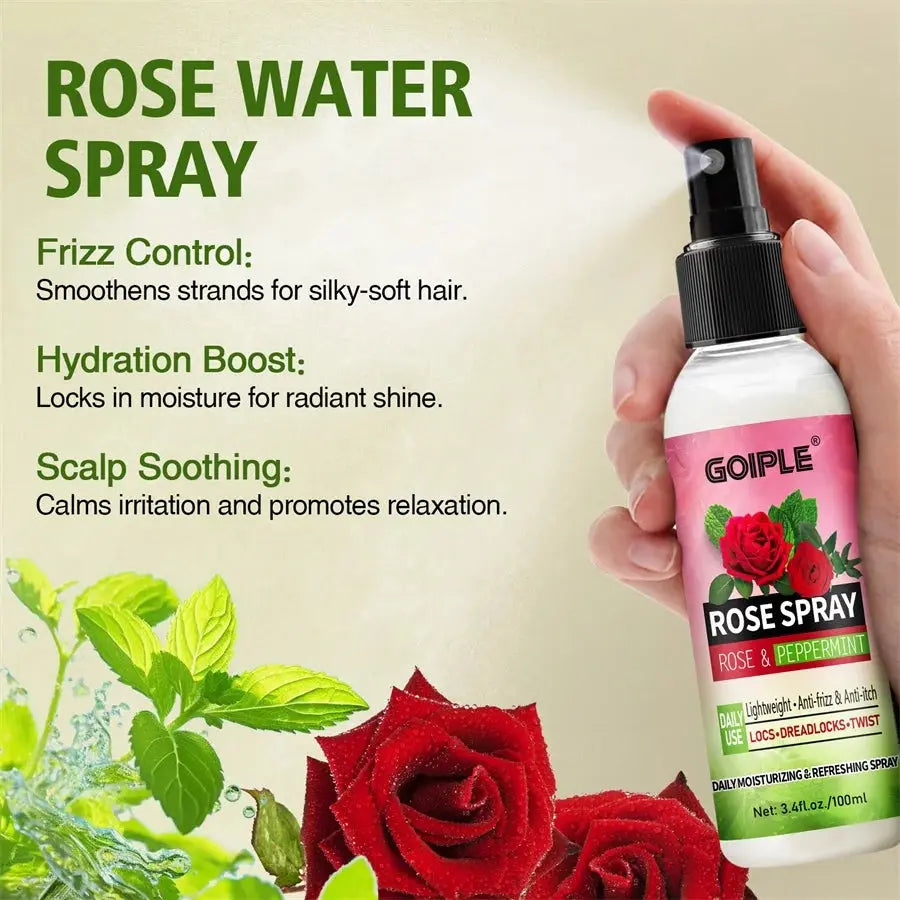 Rose Peppermint Shampoo & Rose Hair Care Spray Moisturizing and Nourishing Conditioning Hair Products Christmas Gifts for Women HALALZEN