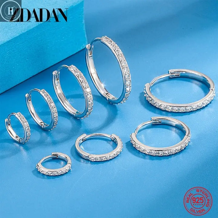 ZDADAN 925 Sterling Silver 8/12/16/20mm Zircon Hoop Earrings For Women Fashion Jewelry HALALZEN