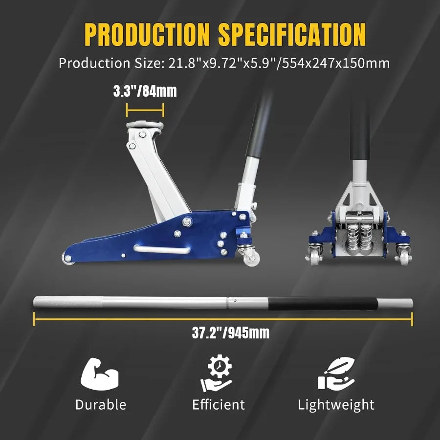 1.5 Ton Hydraulic Floor Jack with Low Profile Design for Automotive Repair and Maintenance Lightweight Aluminum and Steel Const