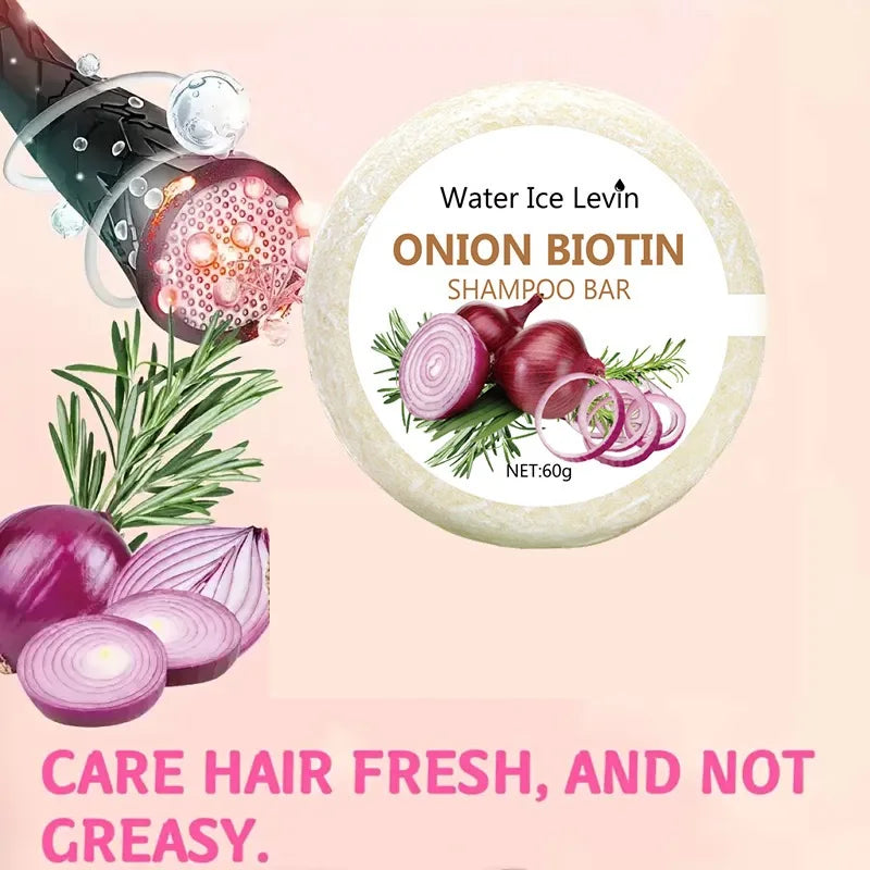 Onion and Biotin Shampoo Soap - 60g, Suitable for All Hair Types, Moisturizing and Smoothing, Rich in Rosemary Extract