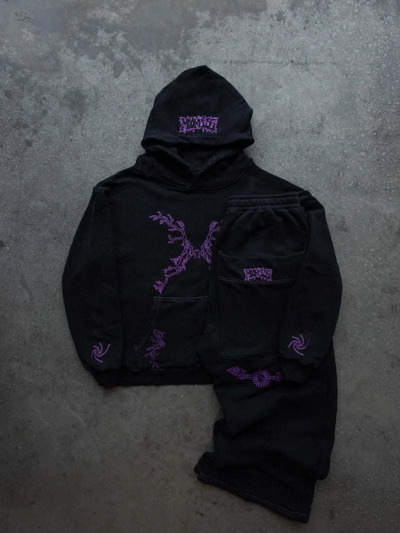 American Gothic Punk Cartoon Letter Pattern Printed Oversized Hoodie Women's Y2K Street Harajuku Loose Long Sleeve Hoodie