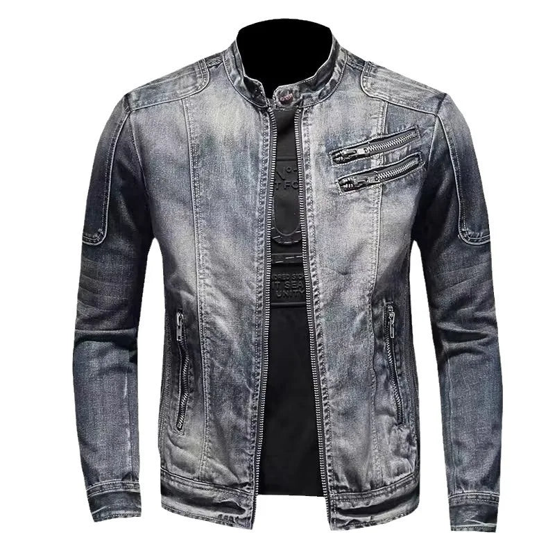 Men Denim Jackets Coats Zipper Coat Slim Fit Casual Solid Turn Down Collar Full Sleeve Regular Jacket Autumn Winter 2024