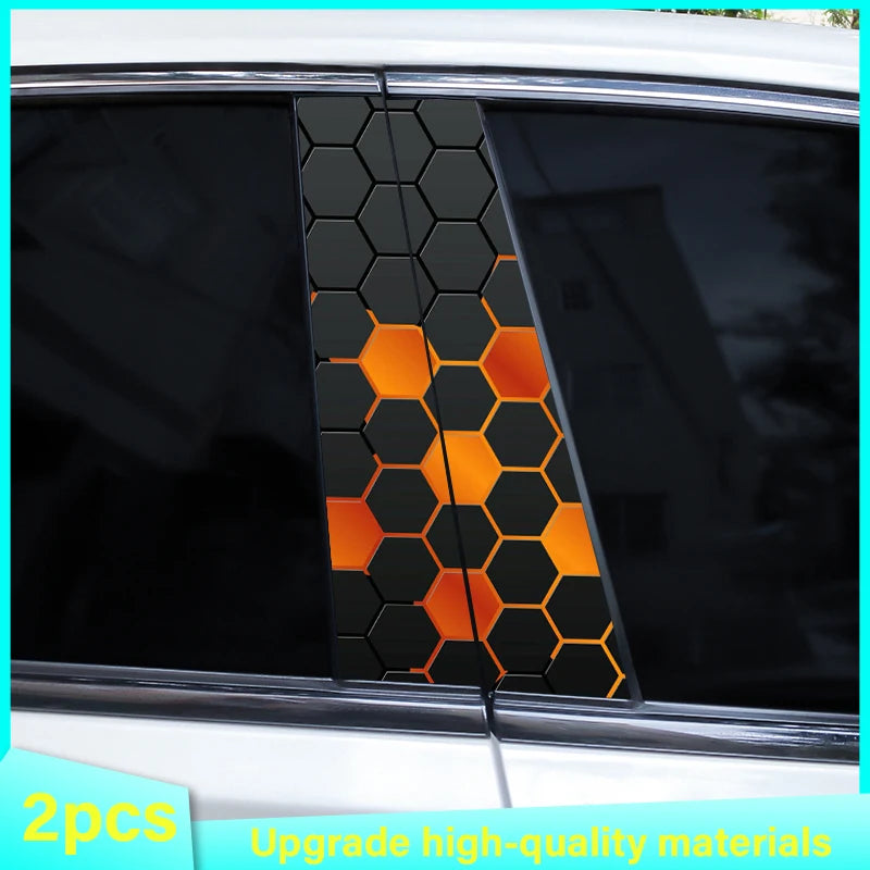 2pcs Polygonal Honeycomb Car Stickers Car Door Pillar Stickers Anti-Scratch Vinyl Stickers Car Center B Pillar DIY Stickers