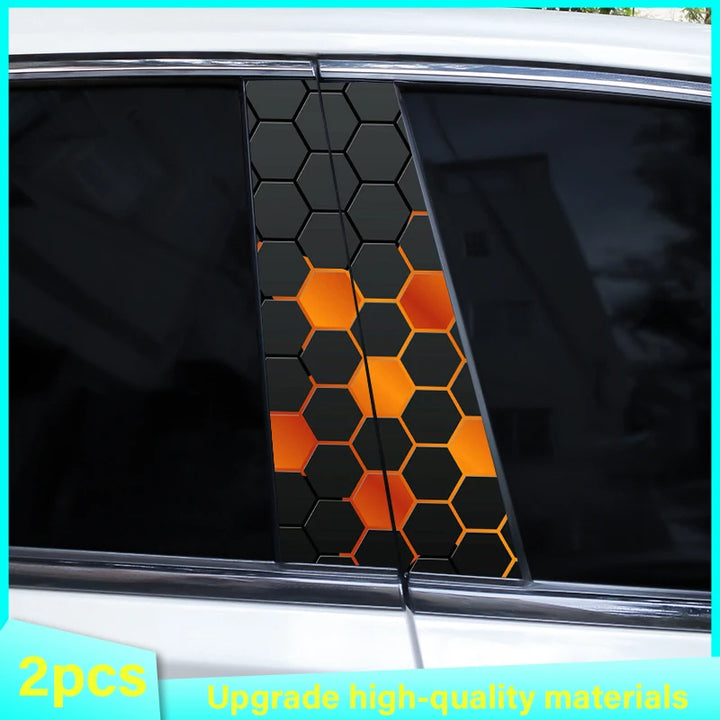2pcs Polygonal Honeycomb Car Stickers Car Door Pillar Stickers Anti-Scratch Vinyl Stickers Car Center B Pillar DIY Stickers