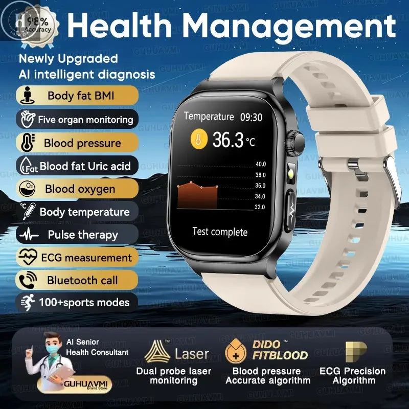 2026 New ECG+PPG Accurate Measurement Health Smart Watch Uric Acid BP Five Organ Blood Lipids HD Call Smart Watchs For Men Women HALALZEN