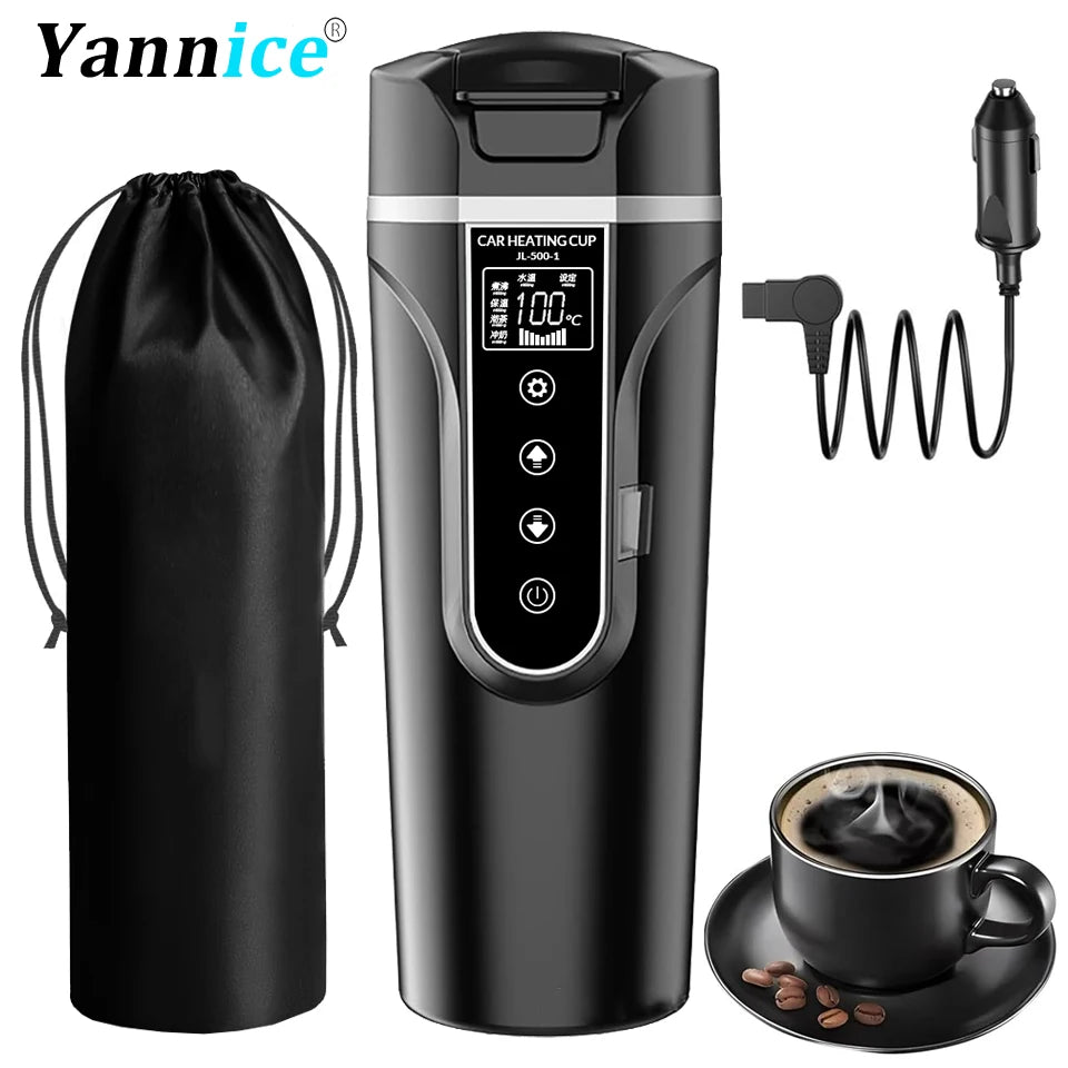 Portable Electric Kettle 12v/24v Smart Car Heating Cup Touch Screen Thermal Mug 450ml Car Heating Mug Temperature Adjustable