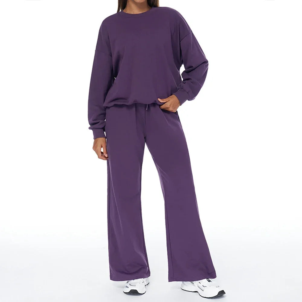 Autumn Winter Women's Pant Sets Sports Pullover Wide Leg Pants 2 Pieces Yoga Sets Gym Fitness Tracksuit Set Loose Hoodies Suits