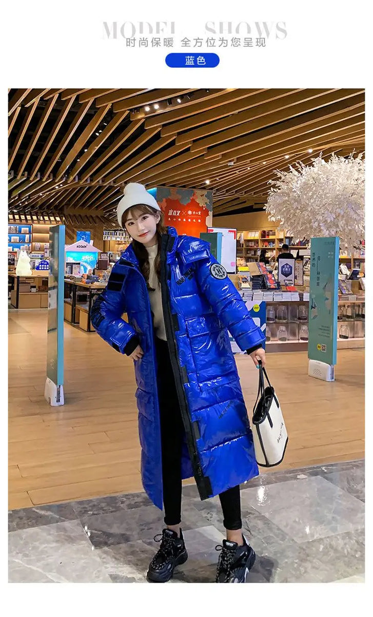 2024 New Waterproof Coats Fashion Winter Down Cotton Jacket Womens Glossy Colorful Femme Thick Warm Long Hooded Puffer Parkas