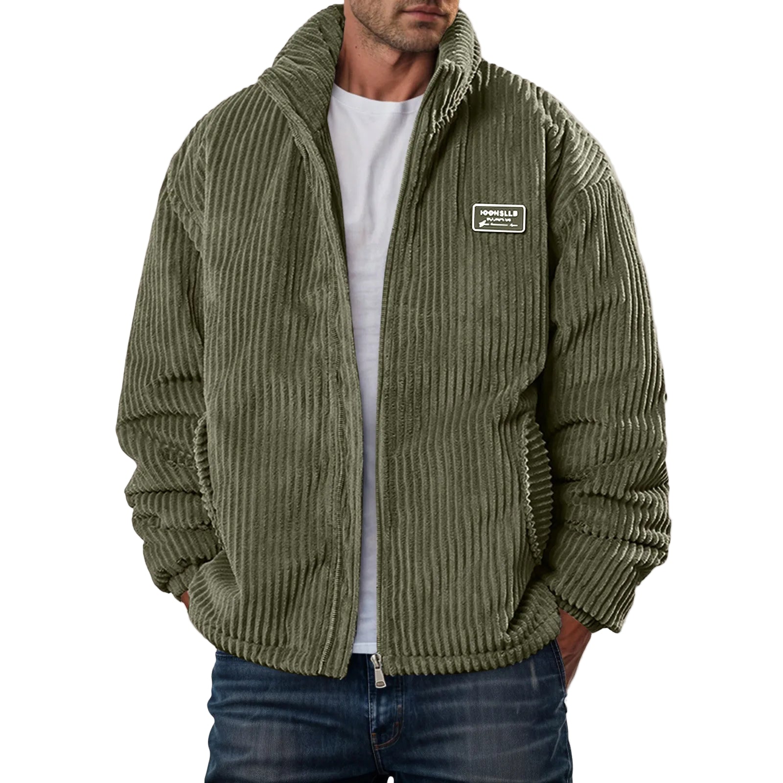 Men's Corduroy Winter Down Coat Streetwear Thick Cotton Padded Jacket Outdoor Turtleneck Zip Up Warm Quilted Parkas Men Clothing