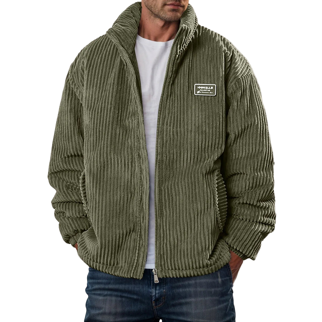 Men's Corduroy Winter Down Coat Streetwear Thick Cotton Padded Jacket Outdoor Turtleneck Zip Up Warm Quilted Parkas Men Clothing