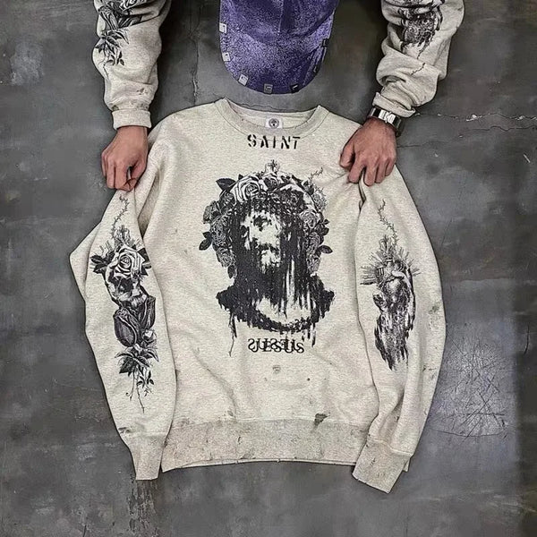 Washed Saint Jesus Hoodie Sweatshirt Men Women 1:1 Best Quality Oversize Vintage Pullovers Crewneck