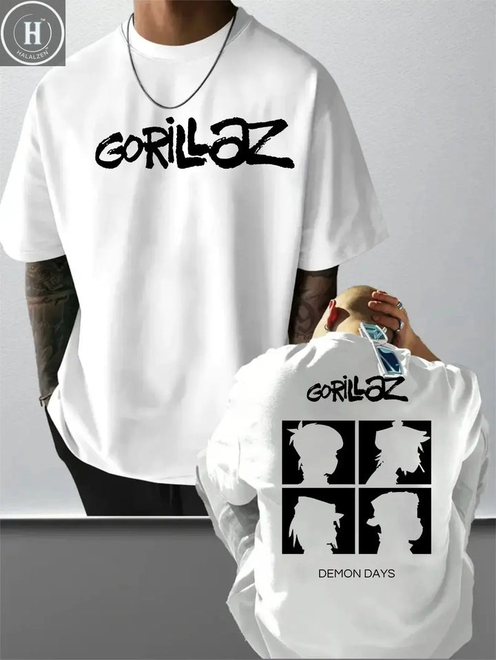 Gorillaz Letter Print 100% Cotton Trendy Men Woment T-shirt Summer Autumn Daily Outdoor Sports Casual Loose Street Short Sleeve HALALZEN