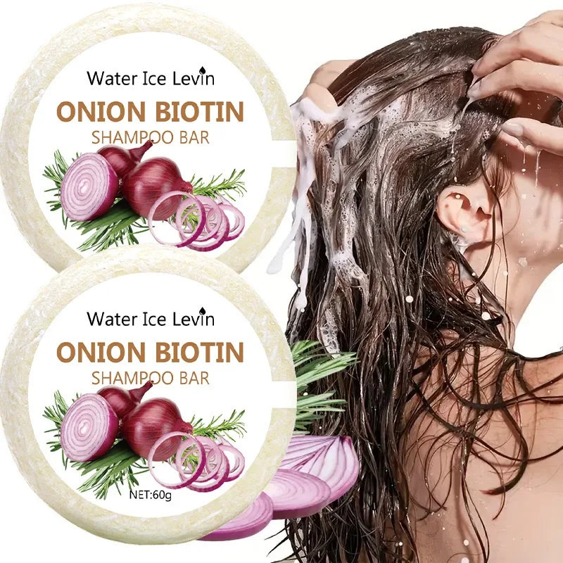Onion and Biotin Shampoo Soap - 60g, Suitable for All Hair Types, Moisturizing and Smoothing, Rich in Rosemary Extract