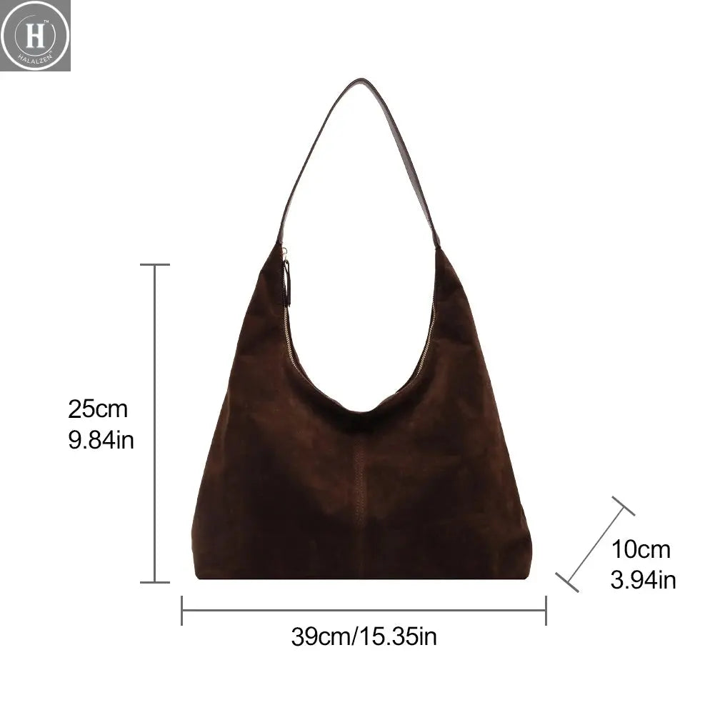 Women Suede Shoulder Bag with Zipper Hobo Bags Large Capacity Handbag Slouchy Bag Commuter Travel Bag Purses and Handbags HALALZEN