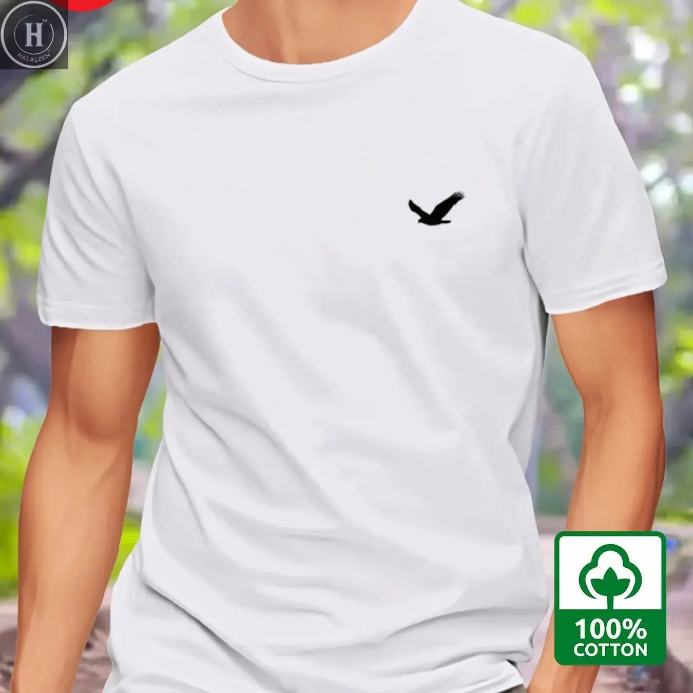 Men's Summer 100% Cotton Eagle Graphic Printed Fashion Sports and Leisure Loose Round Neck Short Sleeve T-shirt Top HALALZEN