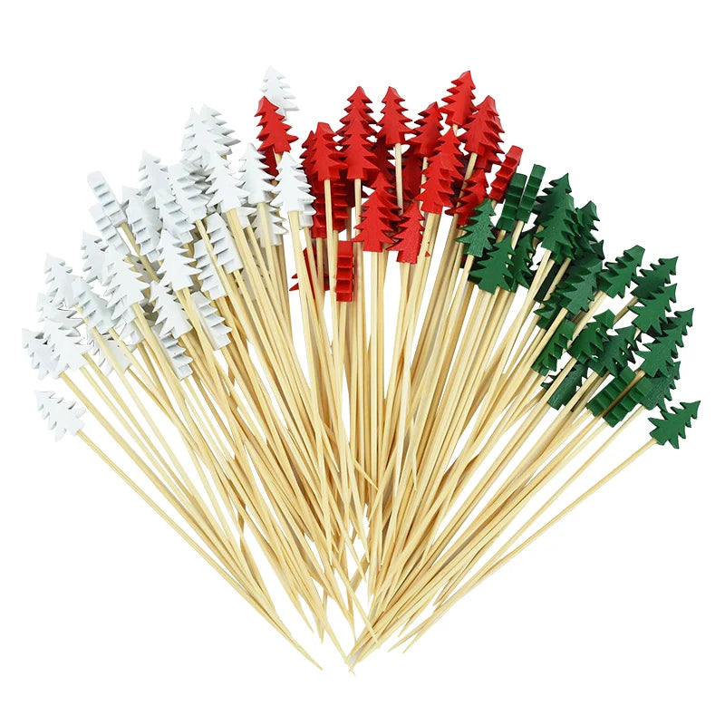 50Pcs Christmas Bamboo Food Picks Toothpicks Santa Dessert Buffet Fruit Salad Christmas Decoration New Year Xmas Party Supplies