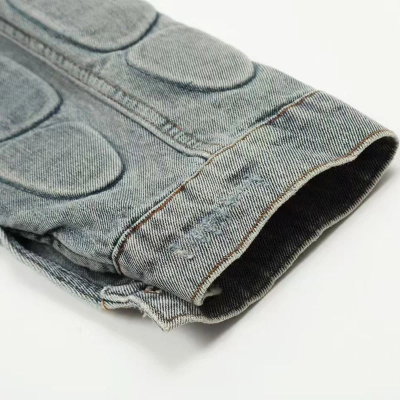 Men's Streetwear Kanye West Denim Jacket New Rapper Hip Hop Style Jean Clothing 2025 Fashion Trend Retro Do Old Ripped Coats