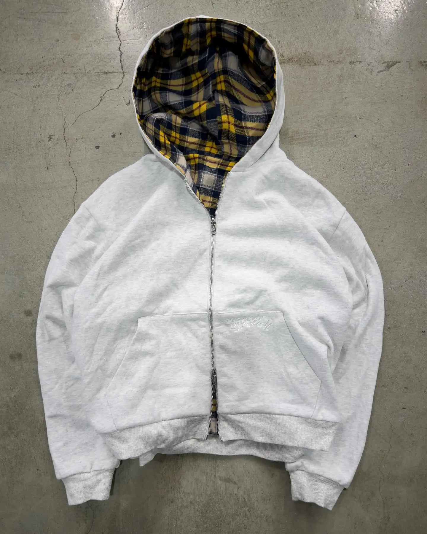 2026 New Double-Sided Blue Plaid Hoodie Men Women Embroidered Loose Zipper Hooded Jacket Y2K Streetwear Casual Couple Sweatshirt