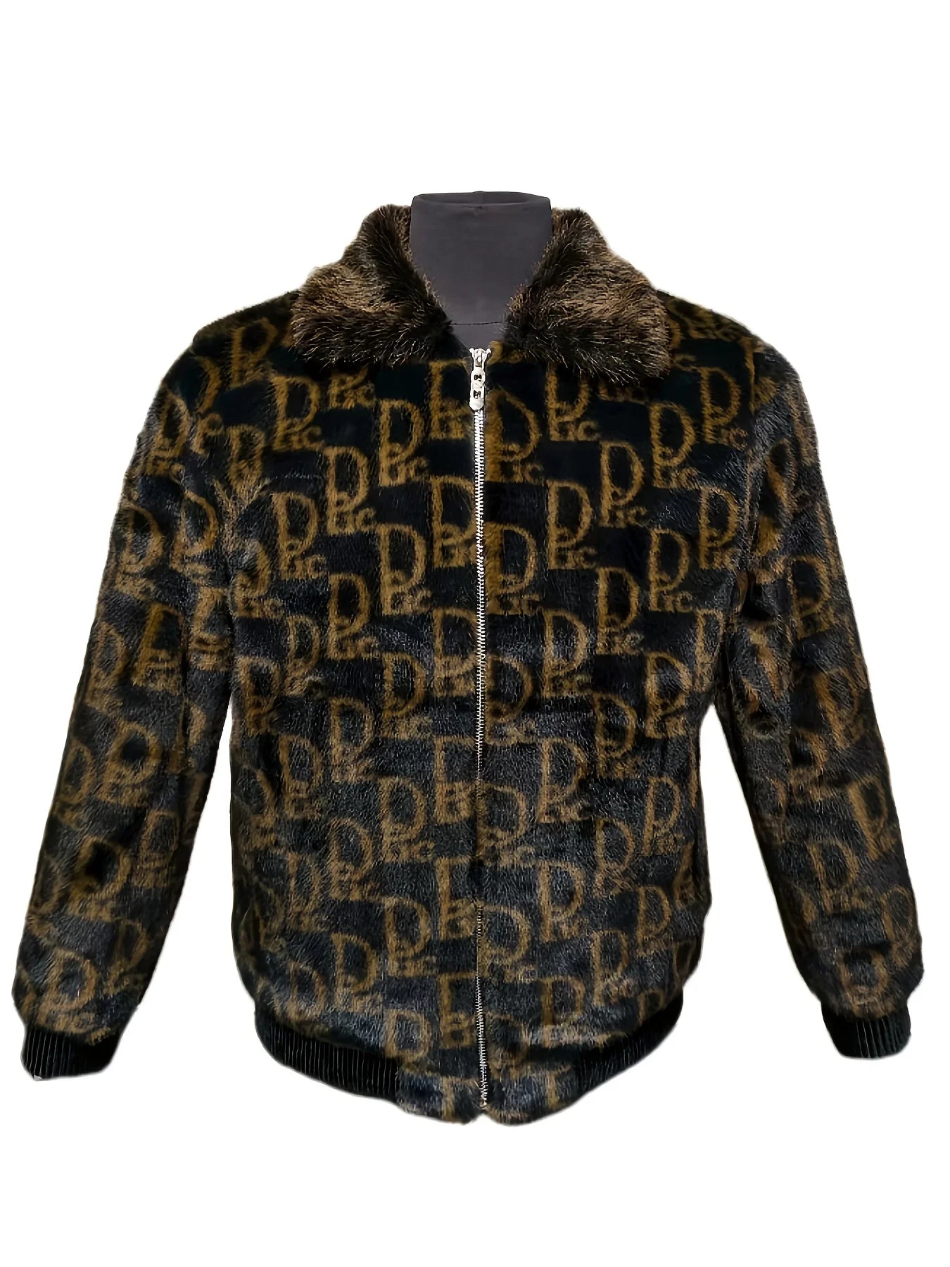 Winter Men's Lapel Imitation Fur Letter Print Warm Jacket