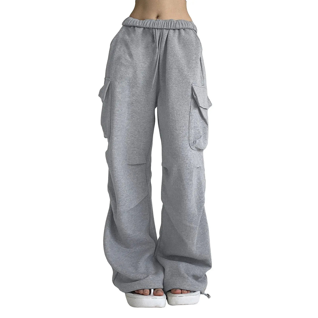 Women s Baggy Cargo Pants High Waist Solid Color Parachute Pants Ruched Sweatpants with Flap Pockets Halalzen UK