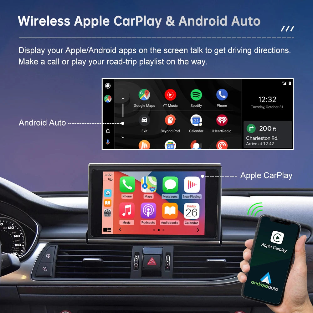 Road Top Wireless CarPlay for Audi A6 C6 A7 C7 S6 S7 2012-2018 Android Auto with AirPlay Mirror Link Car Play Functions