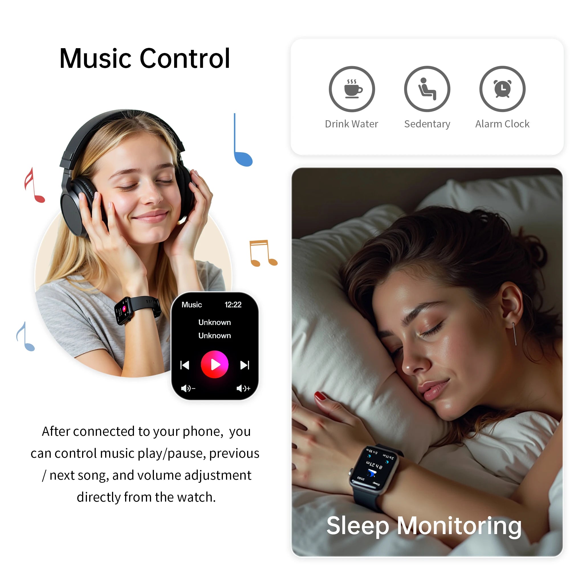 2.01'' Waterproof Smart Watch with Message Answer Call Sleep Monitoring Sports Pedometer Information Alerts For iPhone Android