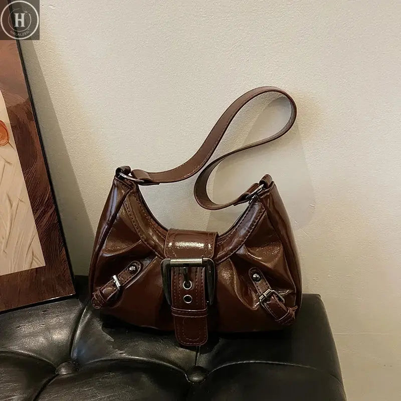 Y2K Retro Pleated Hobo Shoulder Bag for Women Hot Selling Maillard Style Underarm Bag Clutch Handbags for Travel Work Shopping HALALZEN