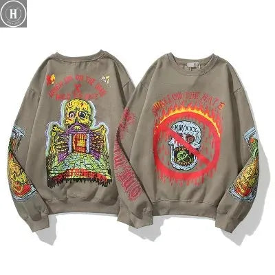 Kanye West Hoodies Jacket Men Graffiti Lucky Me I See Ghosts Sweatshirt Harajuku Fleece Street HipHop Pullover Bone Loose Hoodie HALALZEN