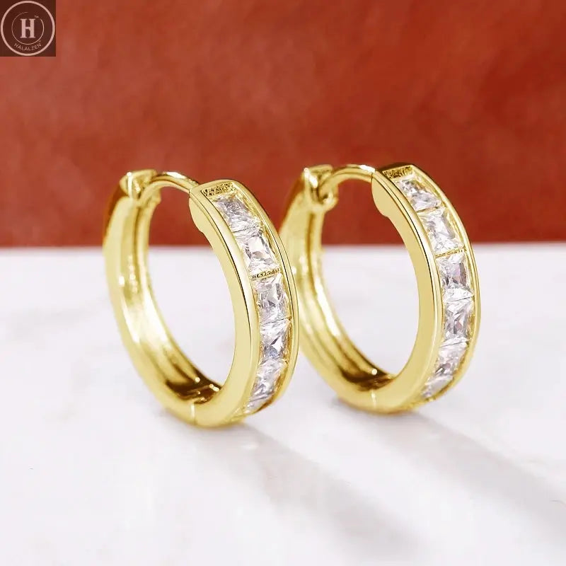 Huitan Classic Design Women Hoop Earrings Full with Princess Square CZ HALALZEN