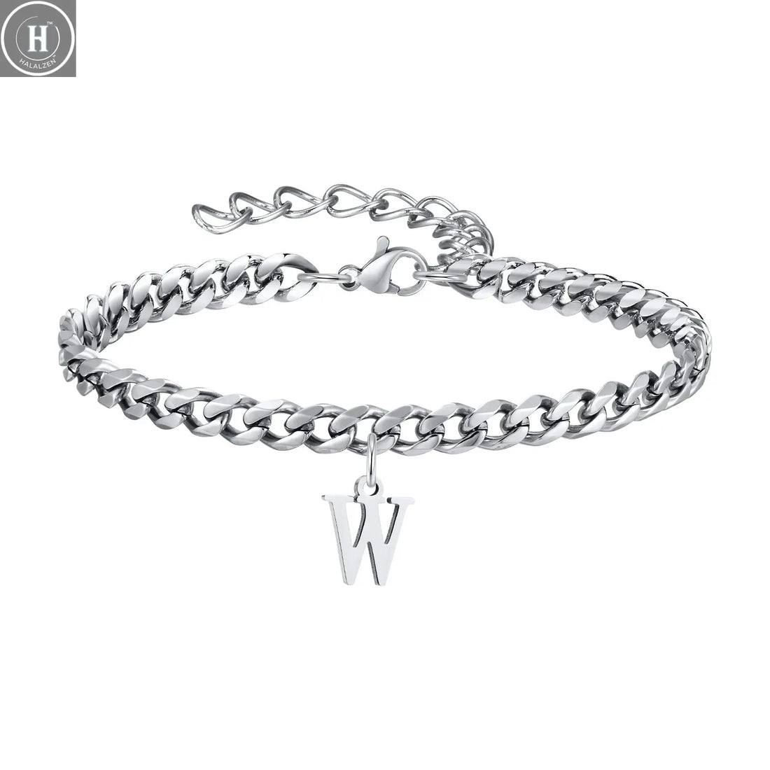 Mens Initials Cuban Links Bracelets,Stainless Steel A-Z 26 Letters Alphabet Charm Chain Wristband Adjustable,Casual Jewelry Gift HALALZEN