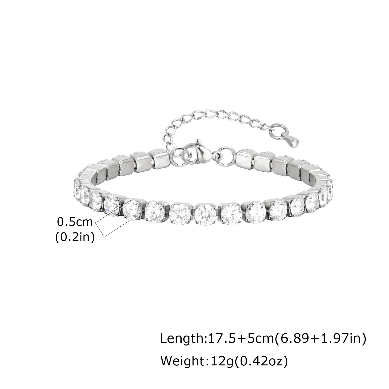 2/3/4/5MM Luxury Zircon Tennis Chain Bracelet for Women, Stainless Steel Bracelet Zircon Chain Bracelets, Dainty Jewelry Gift