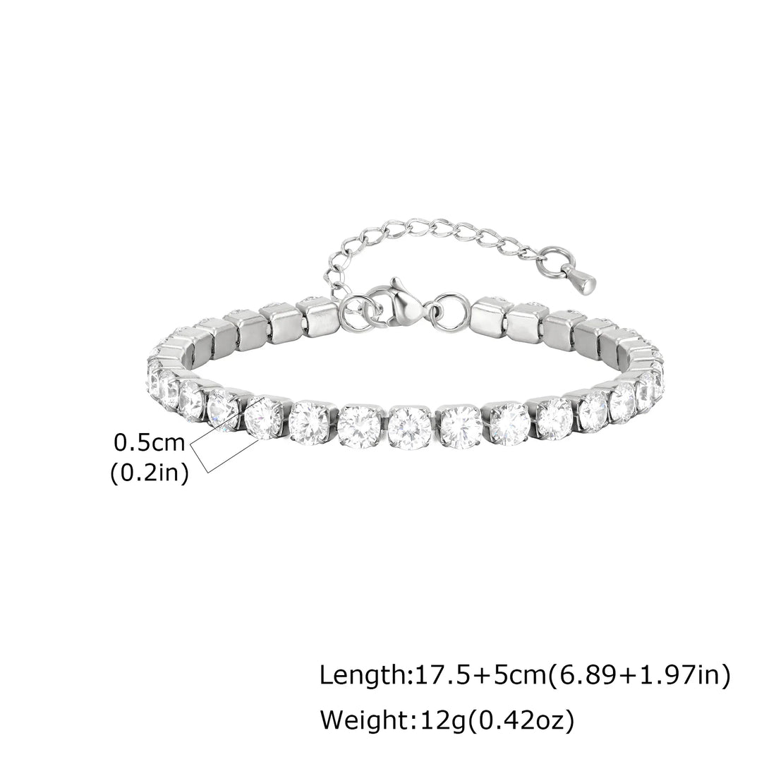 2/3/4/5MM Luxury Zircon Tennis Chain Bracelet for Women, Stainless Steel Bracelet Zircon Chain Bracelets, Dainty Jewelry Gift