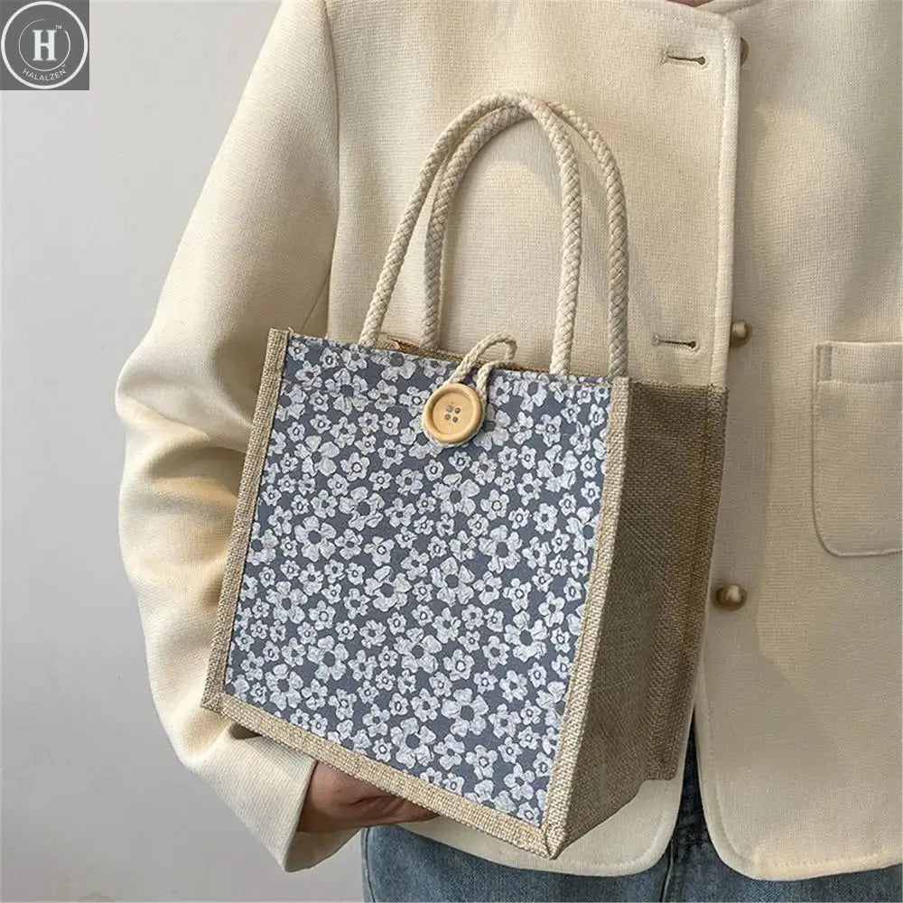 Fashion Linen Small Handbag Butterfly Printed Canvas Bag Party Gift Packing Bag Women Small Tote Bags Portable Shopping Bag HALALZEN