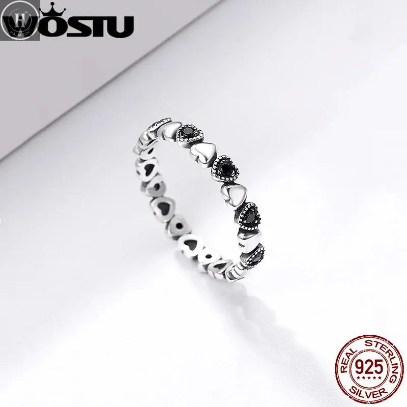 WOSTU European 925 Sterling Silver Simple Rings For Women Wedding Engagement Heart Rings With Zircon Original Female Jewelry HALALZEN