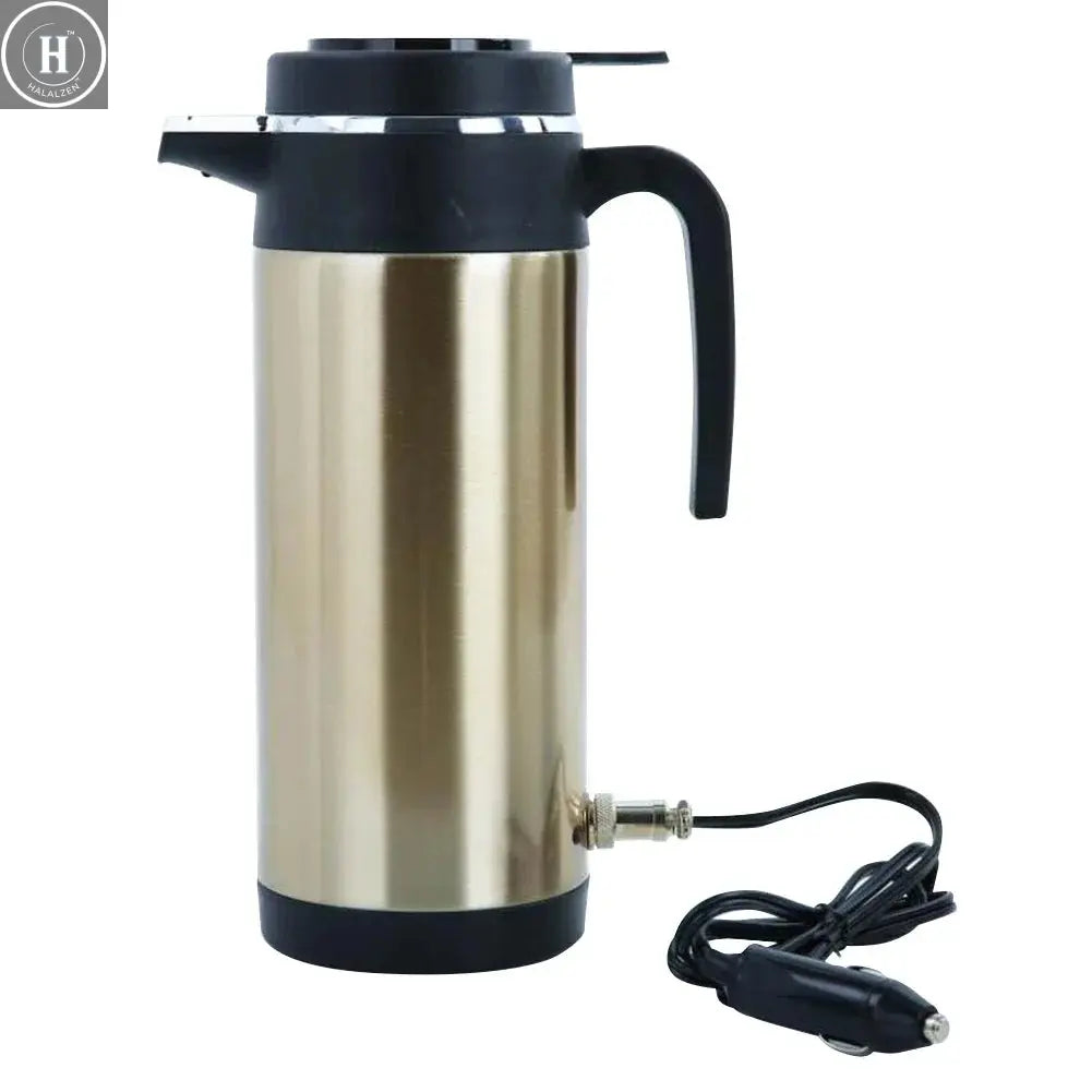 12V 24V Car Electric Heating Cup Travel Kettle Stainless Steel Camping Travel Coffee Milk Thermal Mug Warmer Cup 300/750/1200ML HALALZEN
