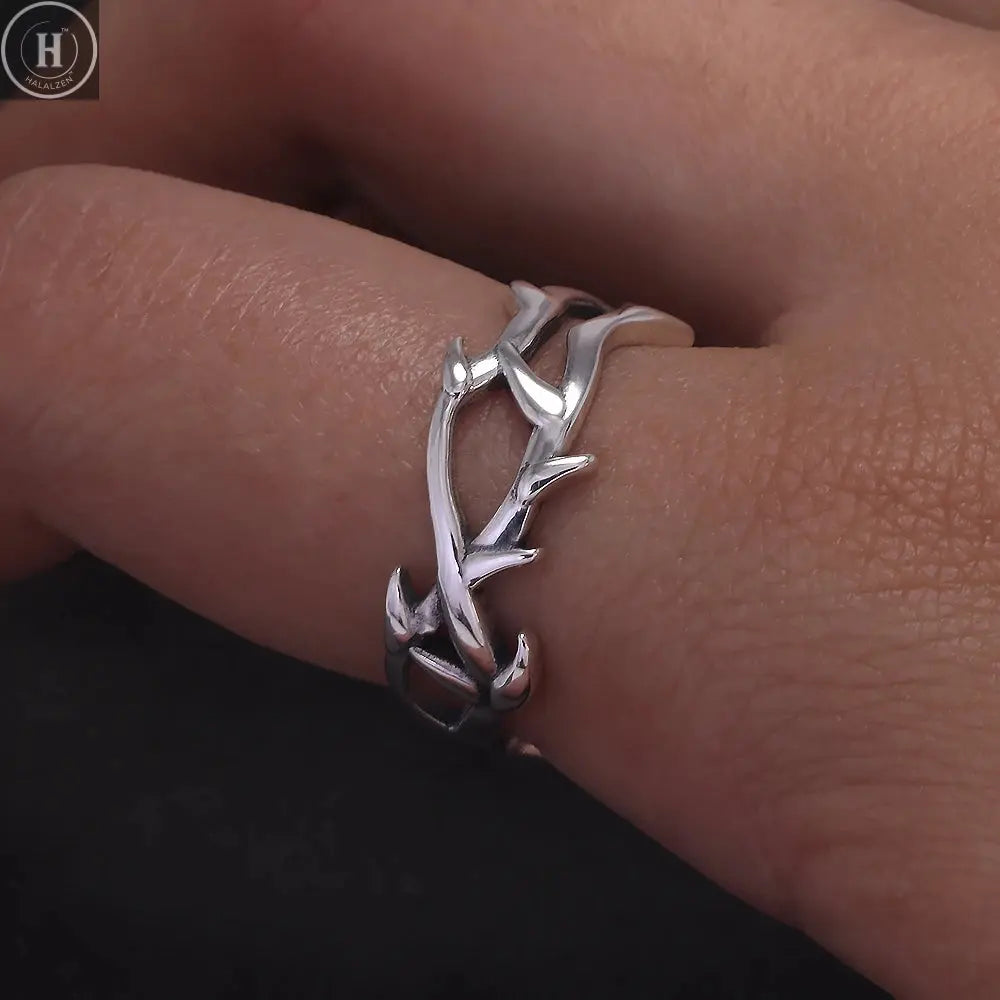 925 Sterling Silver Gothic Thorn Couple Rings for Women Men Punk Retro Cool Spiky Finger Ring Adjustable Hip-hop Y2k Jewelry HALALZEN