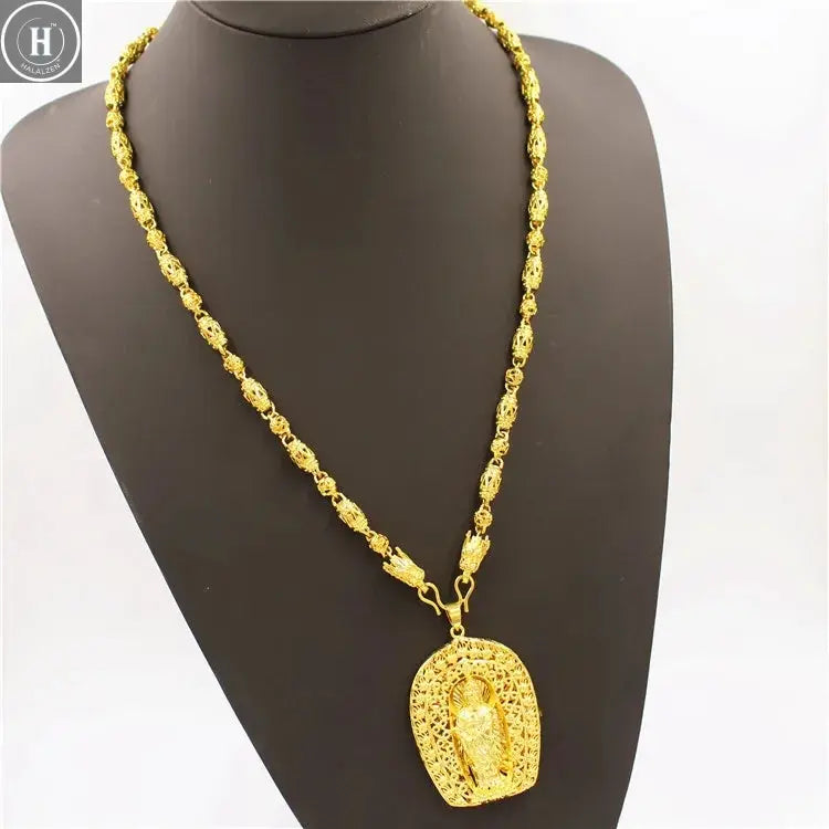 Luxurious 9999 24K real gold men's necklace Guan Gong Guanyin faucet pendant domineering fashion accessories HALALZEN
