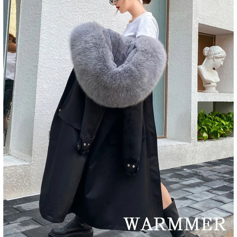 2024 Winter Big Fur Collar Women Parka Long Snow CoatWool Liner Warm Streetwear Jackets Female Windproof Rainproof Warm Outwear