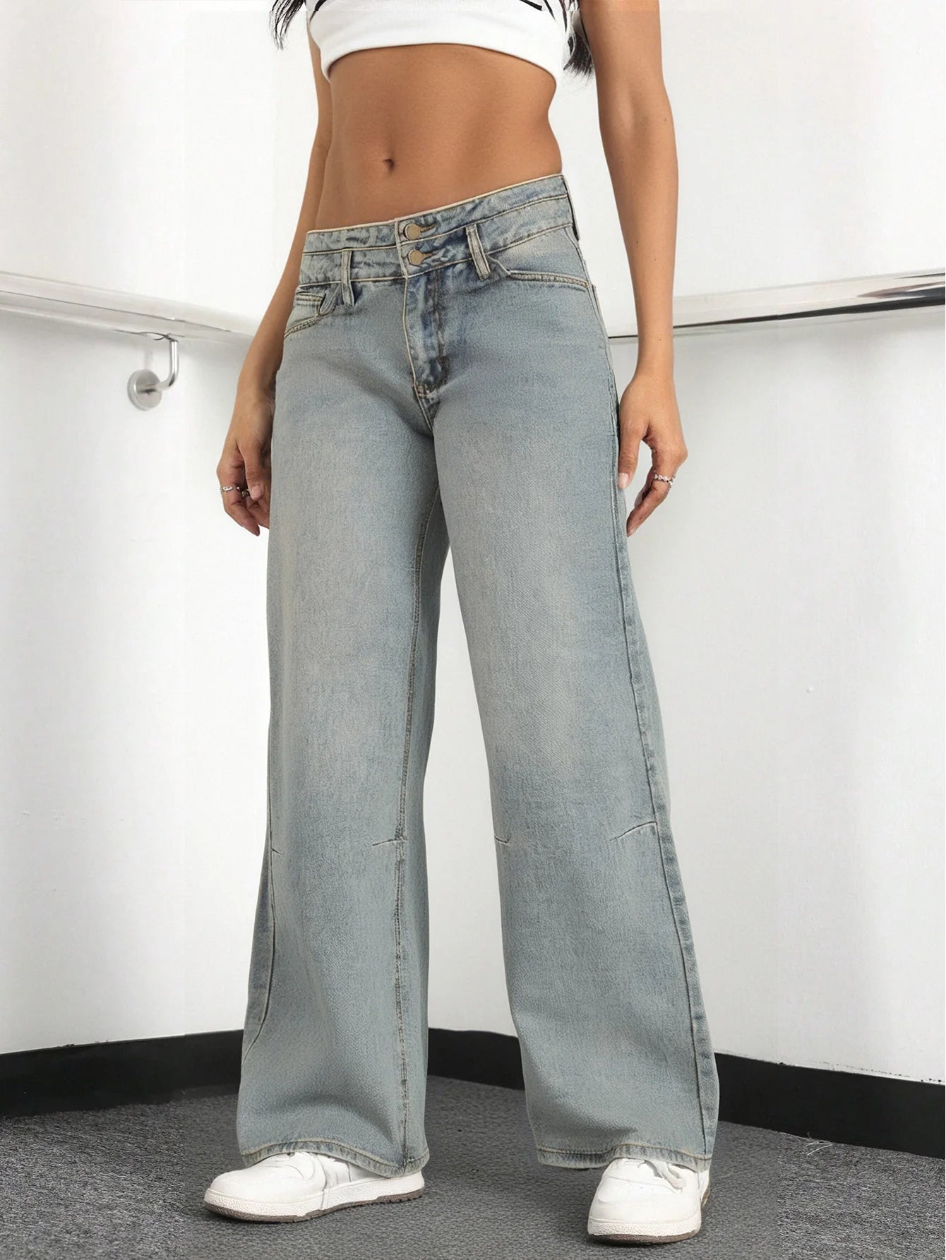 Women’s Washed Vintage Wide-Leg Jeans, Loose & Casual, Classic & Versatile